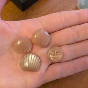 Carved Shell and Smiling Face Peach Moonstone